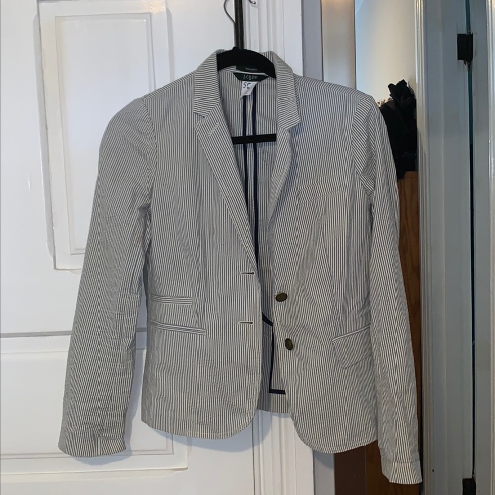 Light blue and white striped blazer